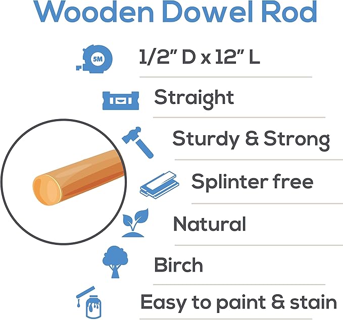 Dowel Rods Wood Sticks Wooden Dowel Rods - 1/2 x 12 Inch Unfinished Hardwood Sticks - for Crafts and DIYers - 100 Pieces by Woodpeckers