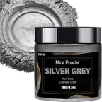 Silver Mica Powder Pigment (100g) -Cosmetic Grade Metallic Mica Powder for Epoxy Resin, Lip Gloss, Soap,Candle Making,Bath Bombs,Tumblers, Jewelry, Dyes, and DIY Crafting Projects(Silver Grey, 3.5oz)