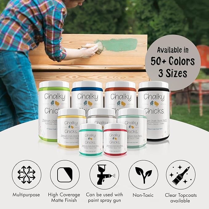 Chalky Chicks All-in-One Chalk Paint for Furniture or Cabinet - 16 Fl Oz - Matte Finish Wolf Gray (Gray/Beige) for Metal, Wood Furniture Paint - No Sanding All-in-One for Home Decor & Crafts, USA Made