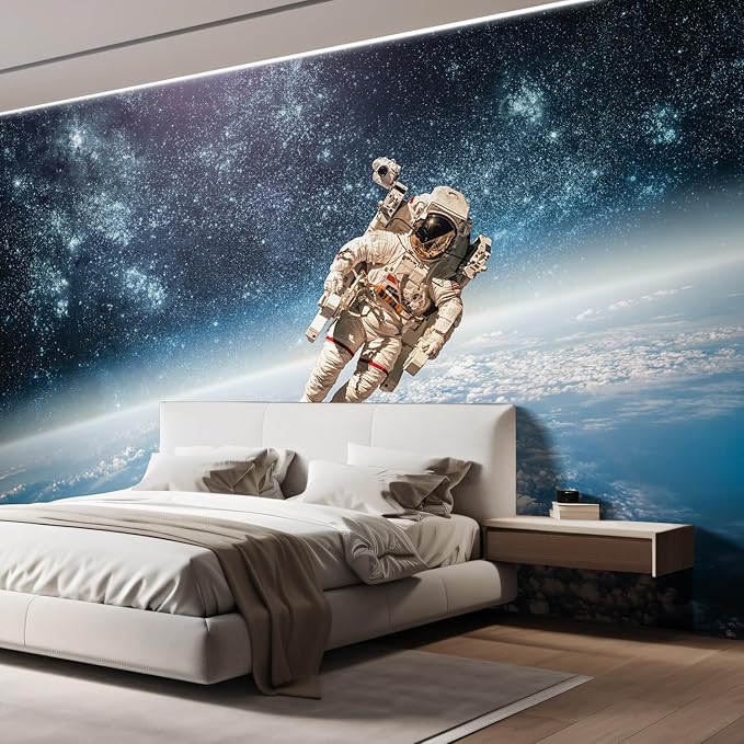 wall26 Wall Sticker/Wall Mural an Astronaut Floating About Planet Earth, Not Peel and Stick, Non-Woven Wallpaper Decorative for Bedroom, Living Room, Office - 108x120 inches