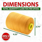 Mandala Crafts 4 Pack of Serger Threads Cones Spools - 20S/2 24000 Yards Polyester Mustard Yellow Threads for Sergers Machine and Overlock Quilting Sewing Machine