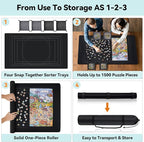 Puzzle Mat Roll Up with Drawstring Storage Bag, Portable Saver Pad 46” x 26” Up to 1500 Pieces with Non-Slip Rubber Bottom & Smooth Top + 4 Puzzle Sorting Trays & Travel-Friendly Storage Bag