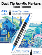 60 Colors Acrylic Paint Markers, Dual Tip Acrylic Paint Pens with Brush and Fine Tips for Kids, Adults, Wood, Canvas, Stone, Rock Painting, Glass, Ceramic Surfaces, DIY Crafts Making