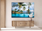 My Photostation.com Round 31,5'' Island & Blue Sea Glass Wall ArtTempered Glass Printing Wall Decor Large Wall Art Wall Hangings