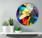 My Photostation.com 10''(25cm) Diameter Multicolor Round Stained Glass Wall Art Vibrant Mosaic Abstract Panel Tempered Glass Printing Wall Decor Large Wall Art Wall Hangings