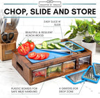 Acacia Cutting Board with Containers & Lids - Board Meal Prep System w 4 Graters, 2 Plastic Chopping Board for Meat, Juice Grooves & More - Cutting Board Prep Station for Kitchen