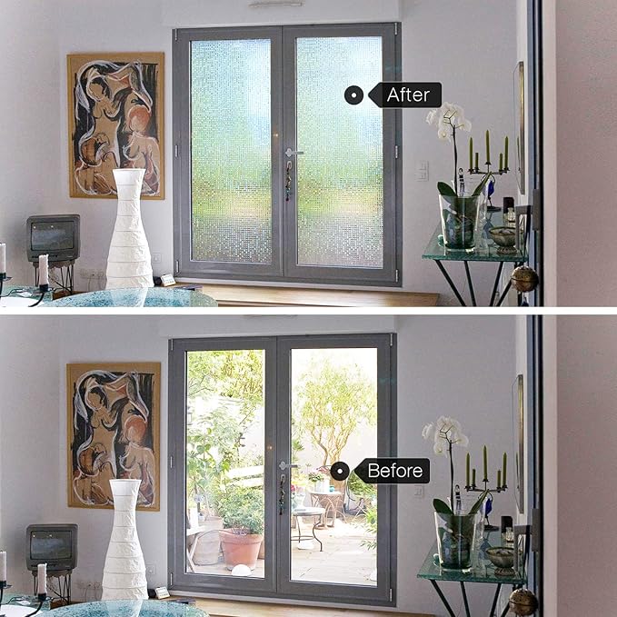 HIDBEA 3D Window Privacy Film - Rainbow Decorative Clings, Heat Control Decals, Vinyl Glass Tint, 35.4 x 98.4 Inches, Mosaic Patterns