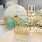 CT CRAFT LLC Sparkling Glitter Mesh Wired Ribbon 2.5" x 20 Yards Gold for Christmas Home Decor Bow Gift Wrapping DIY Crafts Wreath
