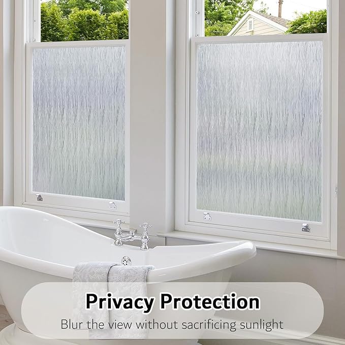 VELIMAX Frosted Window Privacy Film Non Adhesive Window Cling Removable Glass Covering Clear Water Opaque Window Film for Home Anti UV 17.7x78.7 inches