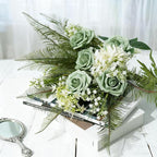 Artificial Flowers Foam Fake Roses 25pcs Green Roses with Stems for Home Decor DIY Wedding Bouquets Party Bridal Shower Centerpieces Faux Flower Arrangements Tables Decorations