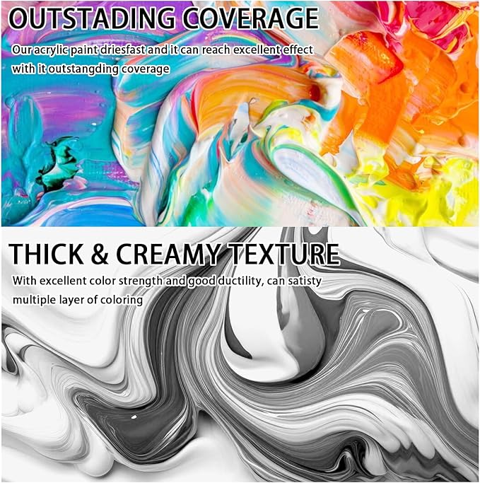 SNOWSUN Basics Titanium White Acrylic Paints, Large Bulk Acrylic Paint (42.4 oz, 1000ml) Non Toxic Gloss Heavy Body Art Paint for Multi-Surface, Ideal for Canvas Wood Ceramic Fabric and Nail Art Leather, Stone Craft, for Artists & Beginners