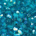100pcs Faceted Fire Polished Pressed Czech Glass Beads 4mm (0.16in), Aqua Blue AB 60150-27801