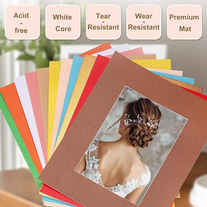uxcell 10Pcs Picture Mats, 8 x 10 Mat Board Center for 5 x 7 Pictures Acid Free White Core Bevel Cut Frame Mattes for Display Art Measuring, Kraft Paper Color