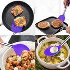 Silicone Spatula Spoon Set, 4 PCS Silicone Cooking Utensils Spatula Spoon Set with Stainless Steel Handle, BPA Free Kitchen Turners for Frying, Mixing, Serving, Draining, Turning, Stirring, Purple