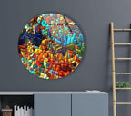 My Photostation.com 31.5''(80cm) Diameter Red Mosaic Round Glass Wall Art Tempered Glass Printing Wall Decor Large Wall Art Wall Hangings