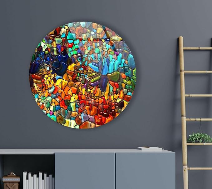 My Photostation.com 27.5''(70cm) Diameter Red Mosaic Round Glass Wall Art Tempered Glass Printing Wall Decor Large Wall Art Wall Hangings