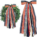 Large Patriotic Star Ribbons Bow for Wreath, Red White Buffalo Plaid Fabric Ribbons Set Assorted Lace Ribbon 4th of July Clip-On Wreath Sash Ribbon Bundle for Patriotic Indoor Outdoor Decor