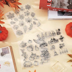 Whaline 5 Sheet Fall Thanksgiving Clear Stamps Autumn Leaves Pumpkin Gnome Silicone Transparent Stamps Happy Fall Border Stamp Cards for DIY Craft Card Making Scrapbooking Embossing Album Decor