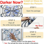 3D Stained Glass Window Privacy Film, Heat Control UV Blocking Static Cling Decorative Window Film for Bathroom,Front Door,Home Non Adhesive,16.9 x 39.3 inches Azure Bloom