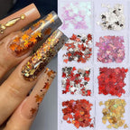 Thanksgiving Glitter Maple Leaf Nail Sequins Fall Nail Flakes Design Nail Charms Holographic Laser Mixed Color 3D Confetti Nail Glitter Sequins for Women