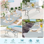 Folding Table 6 FT Camping Table Portable Plastic Rectangular Outdoor Dining Table Steel Legs Fold-in-Half with Carrying Handle for Indoor,Picnic,Party,Wedding,Events(Grey)
