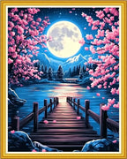 Hopeart Stamped Cross Stitch Kits for Beginner Embroidery Kits for Beginners Adults DIY 11CT Cross Stitch Patterns Needlepoint Kits Crossstitching Kits-Moonlit Peach Blossoms 16x20 inch