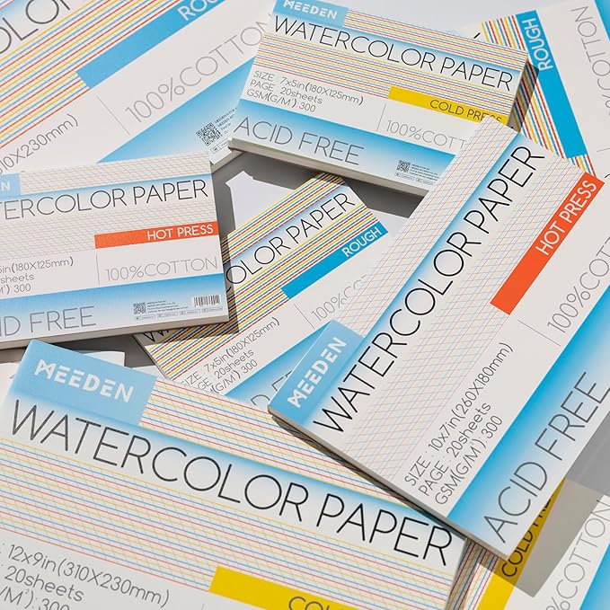MEEDEN Watercolor Paper Block - 100% Cotton Watercolor Paper Pad of 20 Sheets, 140lb/300gsm, Acid-Free Art Paper for Watercolor, Gouache, Ink and More, 16" x 12" Cold Press