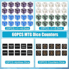 60PCS MTG Counters Set, Anglekai MTG Dice Counters for TCG Card Games, 10P Life Ability Keywords/ 40P -1/+1 Buff Tokens/ 10P Shield/Bag