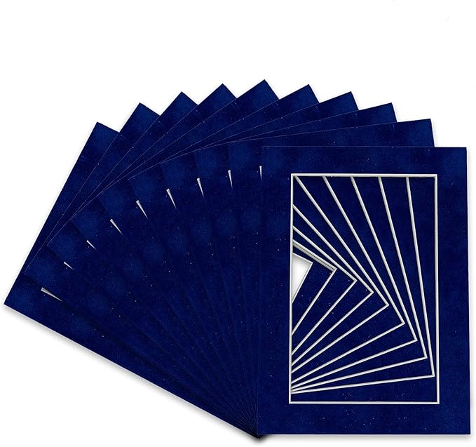Pack of 25 Acid Free 11x14 Mats Bevel Cut for 8.5x11 Photos - Brooke Blue Suede Precut Matboards With Backing Boards and Clear Photo Mat Bags For Pictures, Photos, Framing - 4-ply Thickness