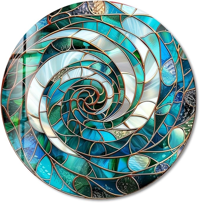 My Photostation.com 20''(50cm) Diameter Aqua Spiral Harmony Round Glass Wall Art Tempered Glass Printing Wall Decor Large Wall Art Wall Hangings