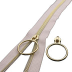 Leekayer #5 Gold Metallic Nylon Coil Zippers by The Yard Bulk 10 Yards Beige Zipper Tape with 25pcs Gold Ring Pull Sliders for DIY Sewing Tailor Craft Bag(Beige)