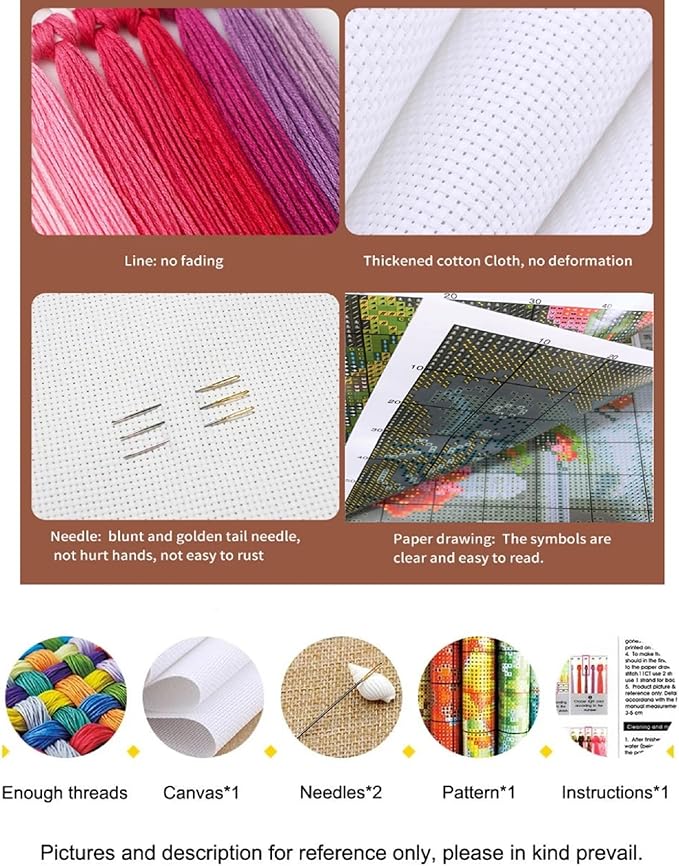 Findvoor Counted Cross Stitch Kits for Adults Full Range of Cross Stitching Embroidery Unprinted Pattern for Beginners, 11CT Needlepoint Kit Patterns Embroidery Kits-Colorful Flower vase 18x18 inch