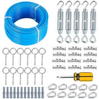 Turnbuckles for Cables Wire, 1/8" X 100Ft Blue PVC Coated Wire Rope Kit, Multi-use Steel Cable for Grape Vines/Clothes Line Outdoors for T Post/String Light Hanging/Garden Wire