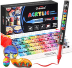 Overseas Acrylic Paint Markers 120 Colors, Brush Tip Paint Pens with Automatic Ink Control System, Quick Drying Liquid Ink Acrylic Marker for Rock, Wood, Canvas, Glass, Fabric, Metal, Plastic, Rubber