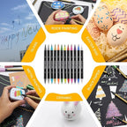 Colourcolor Pack of 12 Metallic Marker Pens - Dual Tip Brush & Fine Point Pens for DIY Album, Black Cards, Rock Painting, Card Making, Scrapbooking, Fabric, Metal, Ceramics, Wine Glass