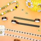 Whaline 12 Rolls Bee Washi Tape Foil Gold Honey Bee Washi Masking Tape 15mm Wide Bumblebee Honeycomb Daisy Print Decorative Adhesive Masking Tape for Scrapbook Gift Wrapping DIY Art Crafts