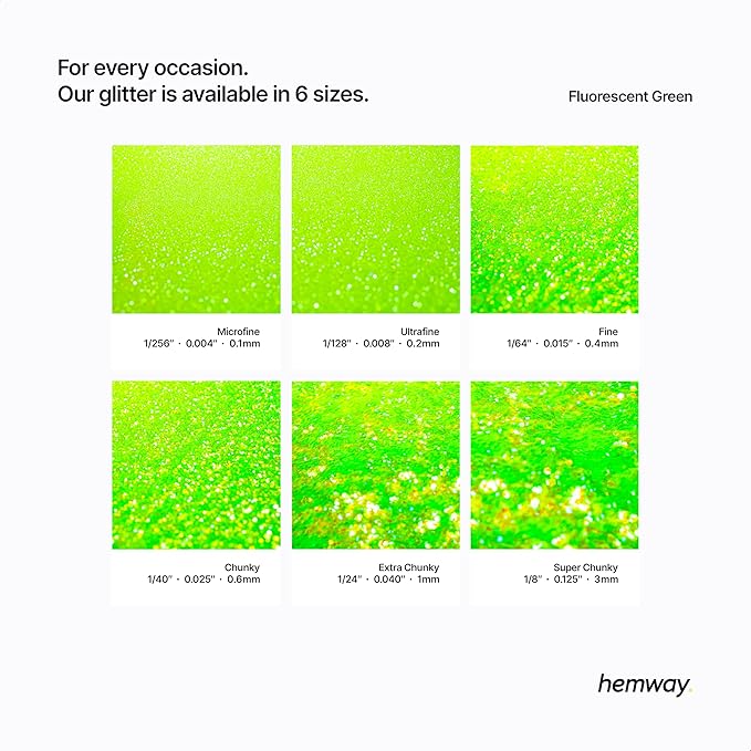 Hemway Polyurethane & Epoxy Resin Glitter 100g / 3.5oz Metallic Crystal Flake Additive for Flooring Jewelry Tumblers Glass Pigment - Fine (1/64" 0.015" 0.4mm) - Fluorescent Green