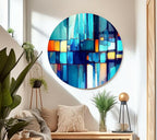 My Photostation.com 48Wx32H'' Blue Vibrant Stained Glass Wall ArtTempered Glass Printing Wall Decor Large Wall Art Wall Hangings