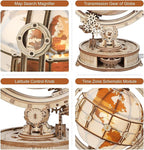 ROKR 3D Wooden Puzzles for Adults Illuminated Globe with Stand 180pcs 3D Puzzles Built-in LED Model Kit Hobby Gifts for Adults Home Decor