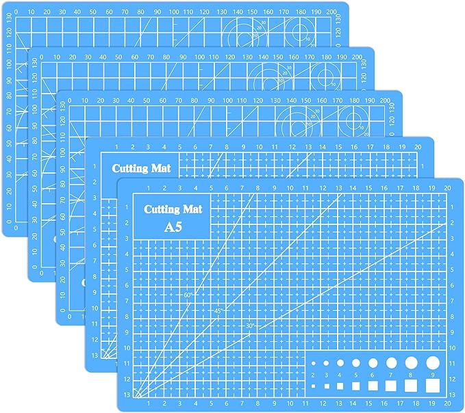 Cutting Mat 8in6in Self Healing Cutting Mat Size Double Sided 5-Ply Rotary Sewing mat for Crafts Fabric Quilting Hobby Art Clay Precision Scrapbooking Project, A5, Sky Blue 4PCS