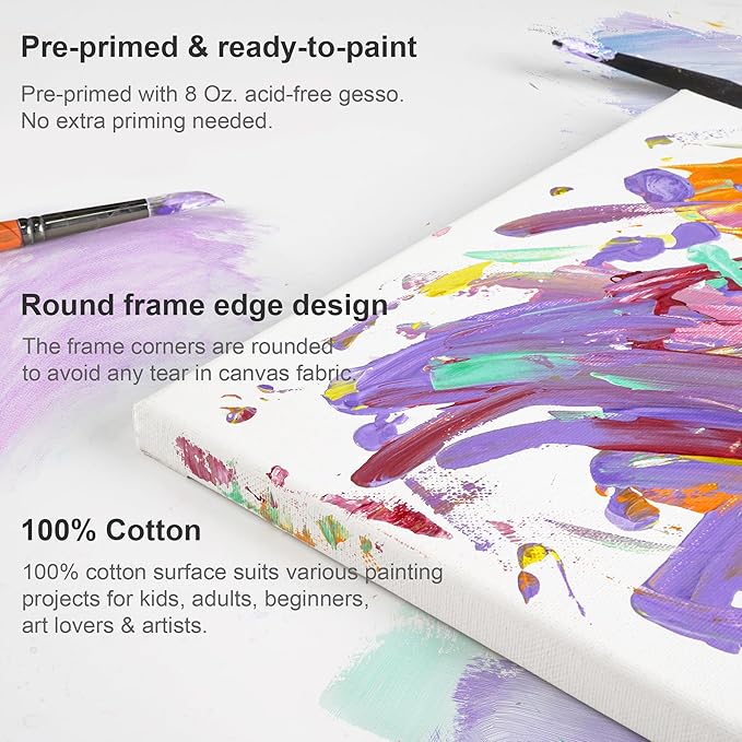 PHOENIX Stretched Canvas for Painting 6x8 Inch/14 Bulk Pack, 8 Oz Triple Primed 5/8 Inch Profile 100% Cotton White Blank Canvas, Small Framed Canvas for Oil Acrylic & Pouring Art