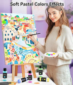 52 PCS Pastel Acrylic Paint Set with 12 Brushes, 2 Knives & Palette, 36 Colors (2oz/60ml) Art Craft Paint for Adults Kids Artists Beginners, Halloween Pumpkin Canvas Ceramic Rock Painting Kit