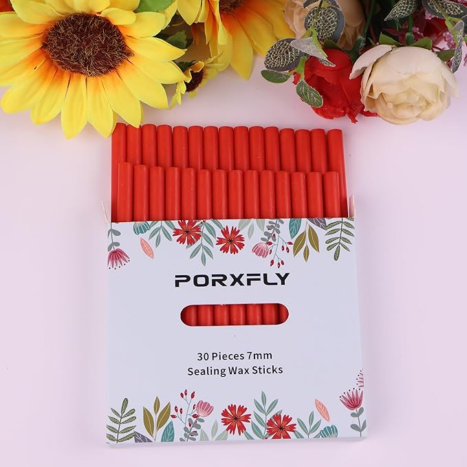 30 Pieces 7mm Sealing Wax Sticks for Glue Gun,PORXFLY Mini Wax Seal Sticks Great for Seals Stamp,Cards Envelopes,Wedding Invitations,Gift Wrapping,Wine Packages (Red)