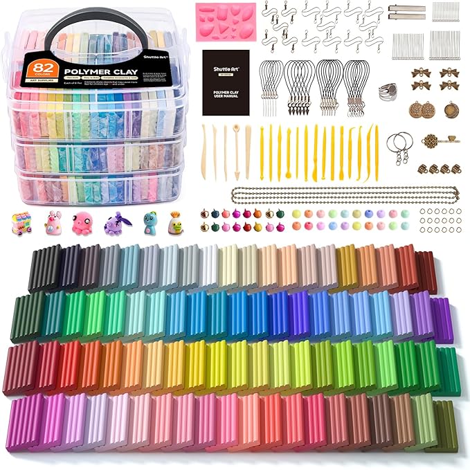 Shuttle Art 82 Colors Polymer Clay Kit with 19 Clay Tools, 16 Kinds of Accessories, Non-Toxic, Non-Sticky, Ideal DIY Art Craft Gift for Kids Adults