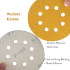 5-Inch 8-Hole Hook and Loop Sanding Discs 100-Grit Random Orbit Sandpaper, 100-Pack