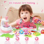 GirlsHome 300+PCS Fabric Flower Bouquets Toys, DIY Flower Crafts Kits for Kids, Arts and Crafts for Kids Ages 6-8 Girls, Build Flower Bouquet, STEM Educational Toy Preschool Gifts (White Pink)