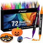 72 Colors Acrylic Paint Markers, Dual Tip with Fine Tip and Brush Tip Pens for Stone, Wood, Calligraphy, Canvas, Ceramic, Metal, Glass, Rock Painting, DIY Crafts