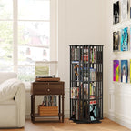 XIMN 360° Rotating Bamboo CD/DVD Shelf - 6-Tier Space-Saving Media Storage Cabinet for Movies, Organizer with Super Compact Design (Black, 4 Tier)