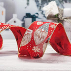 CT CRAFT LLC Red Satin with Elf Christmas Wired Ribbon 2.5 Inch x 25 Yards for Christmas Home Decor Tree Topper Bow Gift Wrapping DIY Crafts Wreath Garland