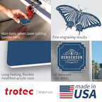 Trotec TroLase | 12"x20"x1/16", 4 Pcs | Blue/White | 2 Ply | Modified Acrylic | Laser Engraving Double Color Plastic Sheet | Engraving Blanks for Laser, Saw, Guillotine | Made in USA